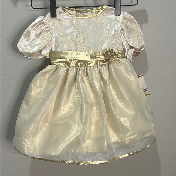 Vintage Dress Baby Toddler Girl Party Easter Gold Puff Sleeve Fancy Formal - Picture 2 of 9